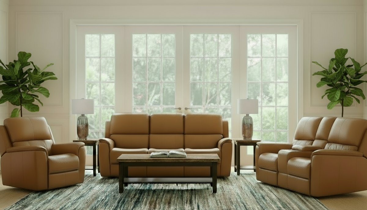 3 Pc Big Spring Saddle Brown Leather P3 Power Reclining Set