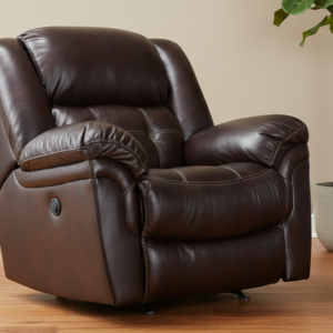 Achieve Dark Brown Leather Match Manual Rocker Recliner – Upholstered Living Room Chair Made in USA | Gallery Furniture