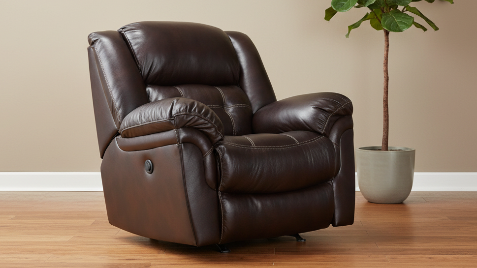 Achieve Dark Brown Leather Match Manual Rocker Recliner – Upholstered Living Room Chair Made in USA | Gallery Furniture