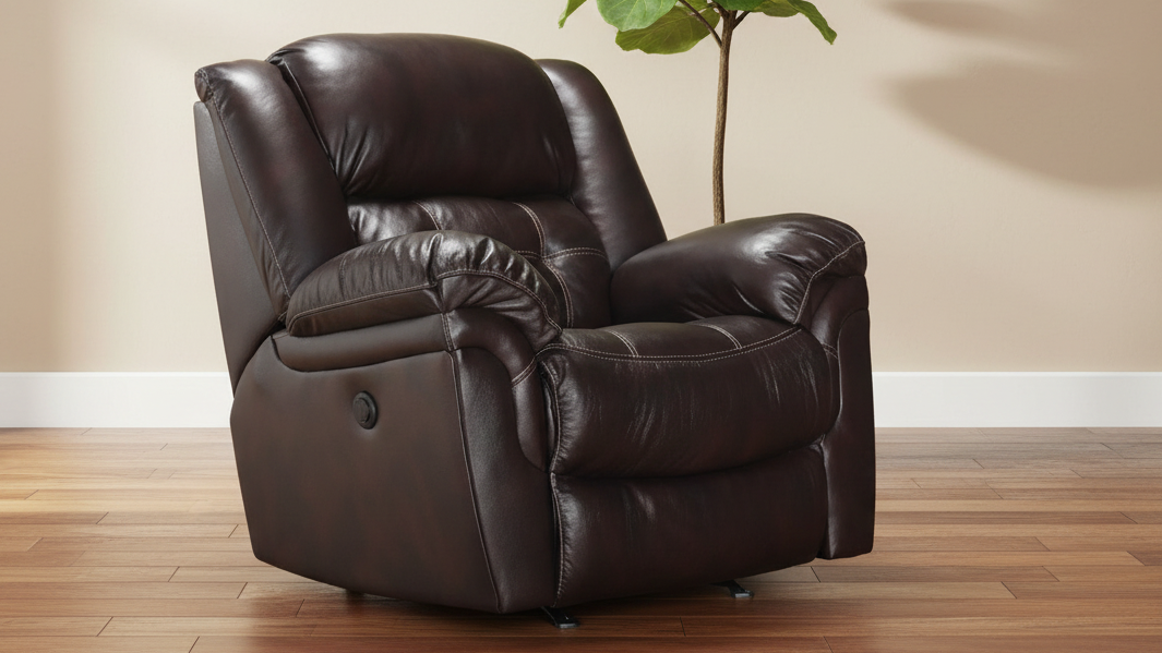 Achieve Dark Brown Leather Power Rocker Recliner – Upholstered Living Room Chair Made in USA