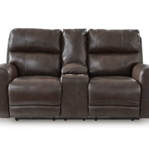 Beadel Leather Power Reclining Console Loveseat