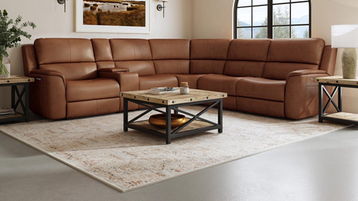 Big Spring 6-Piece Modular Leather Sectional - Zero Gravity Power Reclining with USB Ports - Saddle Brown