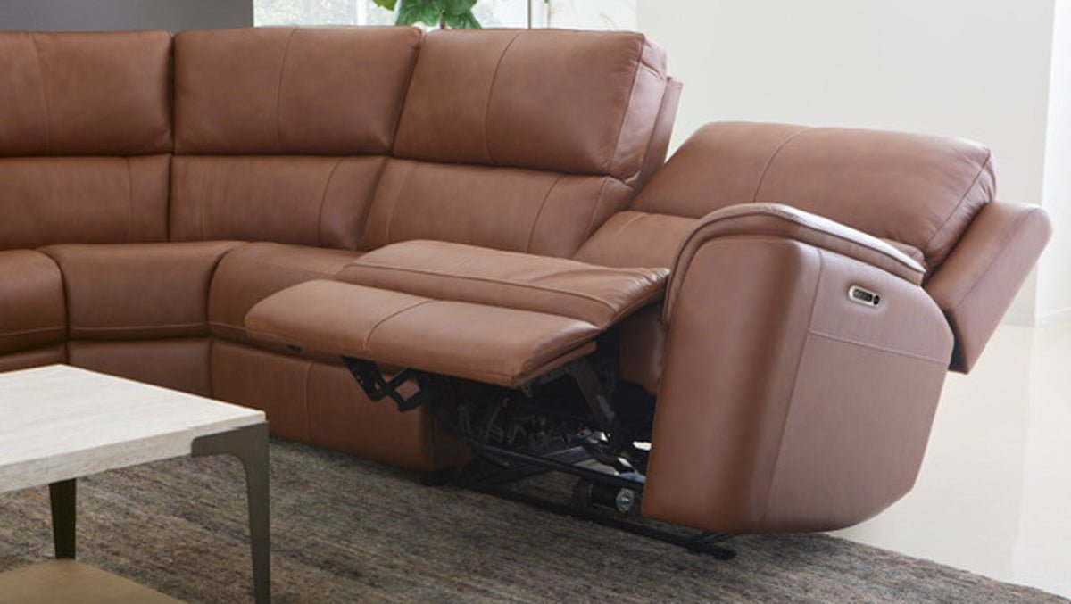 Big Spring 6-Piece Modular Leather Sectional - Zero Gravity Power Reclining with USB Ports - Saddle Brown