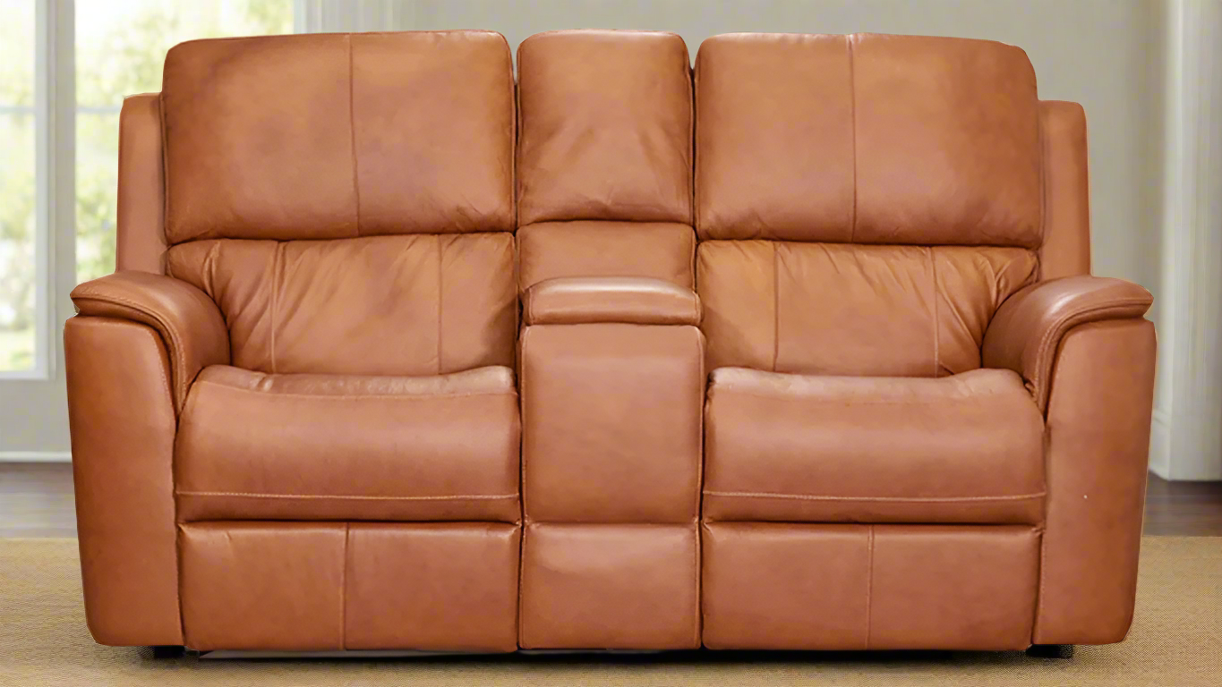 Big Spring Saddle Brown Leather P3 Power Reclining Loveseat w/Console