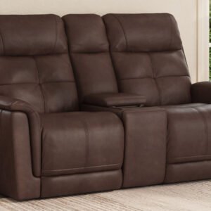 Cloud Nine Stitch Brown Leather Power Reclining Loveseat