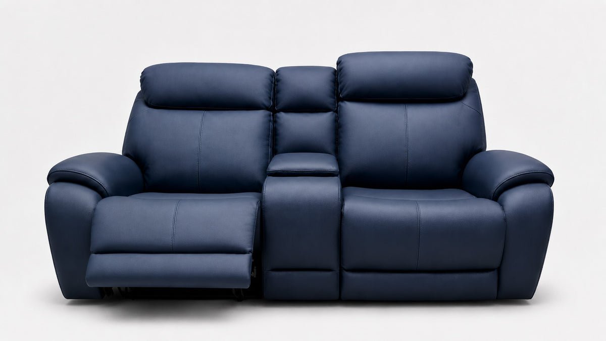 Cordova Steel Blue Power Recling Love Seat W/Console