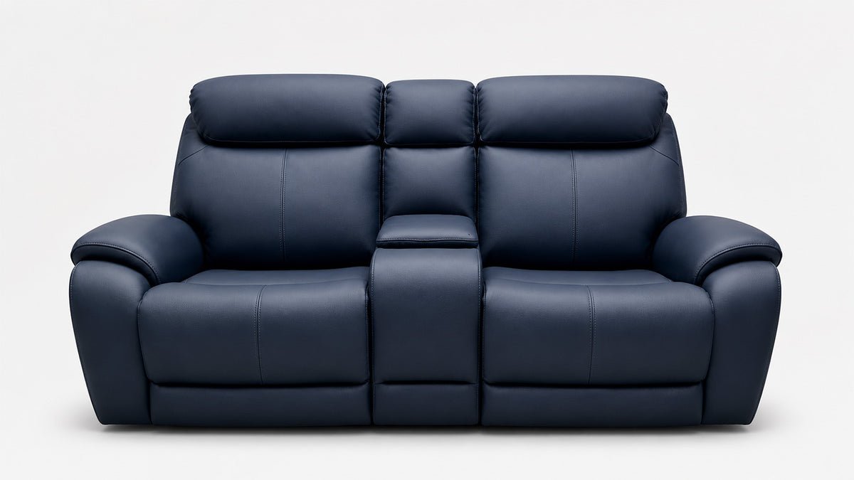 Cordova Steel Blue Power Recling Love Seat W/Console