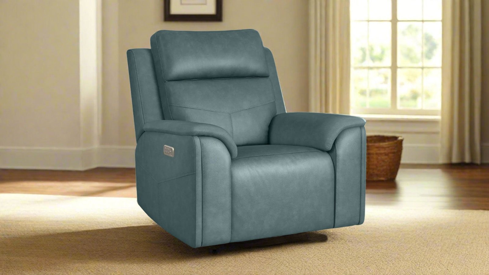 Cougar Admiral Blue Power Swivel Glider Recliner – Performance Fabric Upholstered Living Room Chair with Heat & Massage | Gallery Furniture