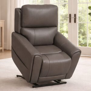 Flexsteel Cougar Dark Grey P5 Power Lift Recliner – Heat & Massage with MackArmor Fabric | Gallery Furniture