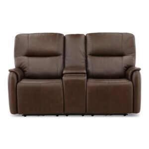 Flexsteel Walker Leather Power Reclining Console Loveseat