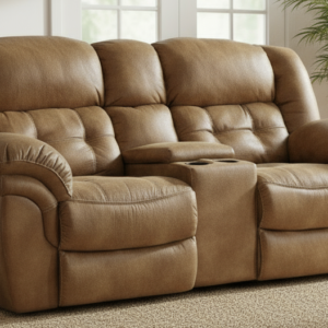 Frontier Almond Manual Reclining Loveseat W Console