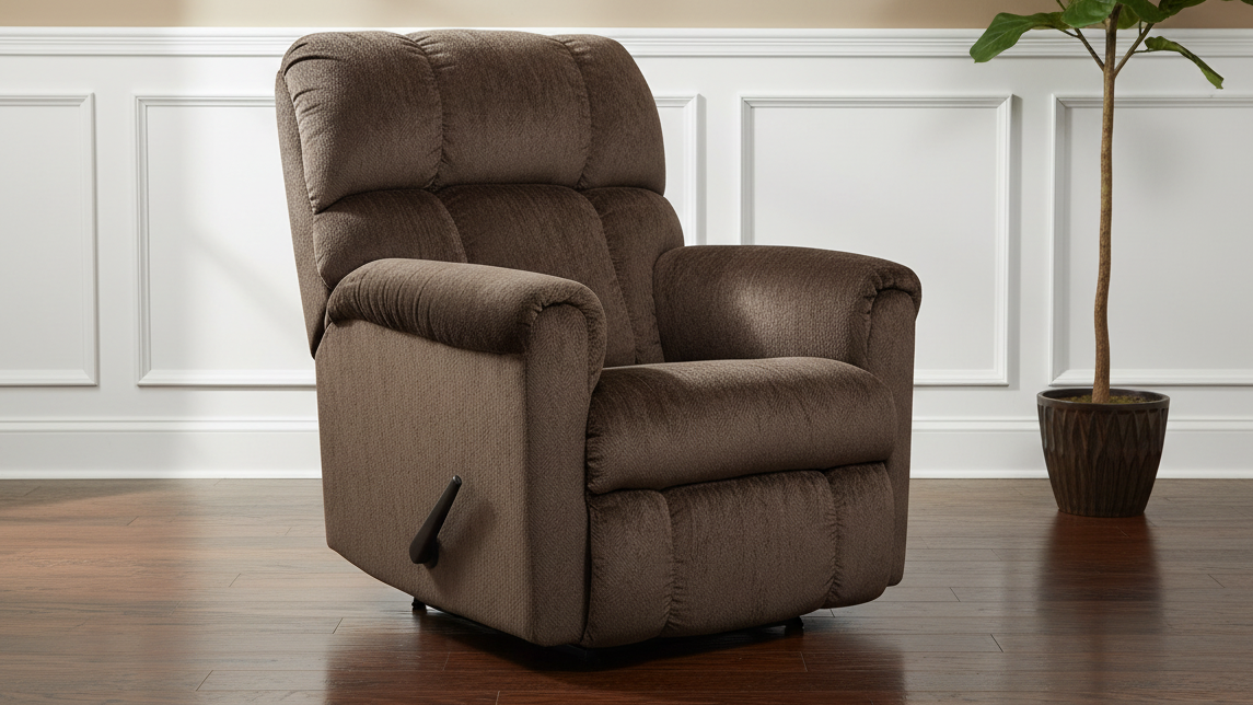 Godiva Manual Rocker Recliner – Brown Upholstered Living Room Chair Made in USA