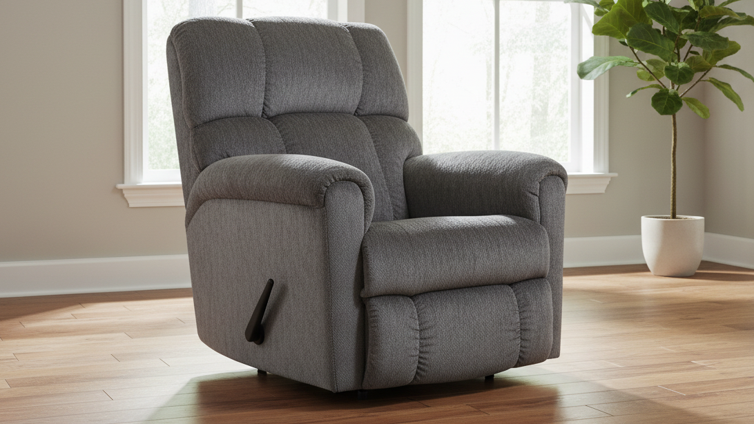 Grey Manual Rocker Recliner – Upholstered Living Room Chair Made in USA