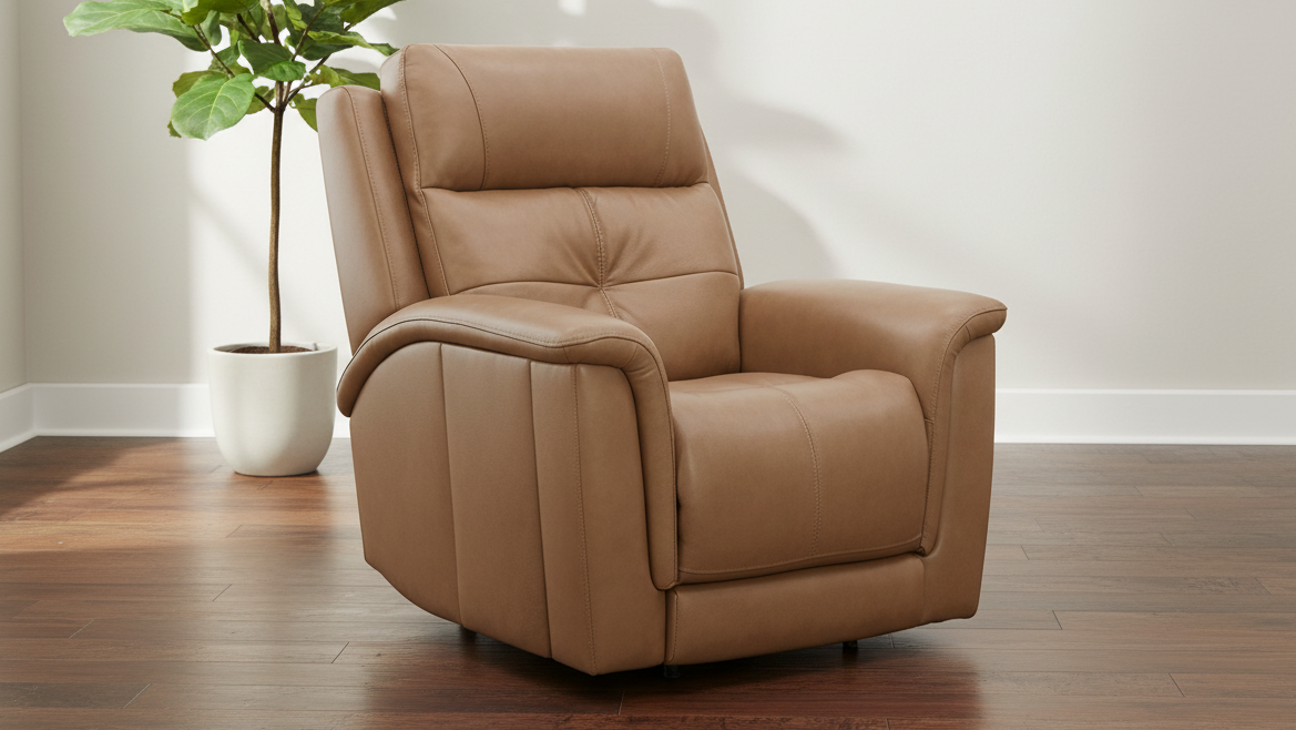 Mack’s Heart Latte Brown Leather Zero Gravity Power Recliner – Upholstered Living Room Chair