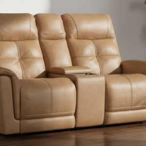Mack's Heart Latte Brown Leather Power Reclining Loveseat