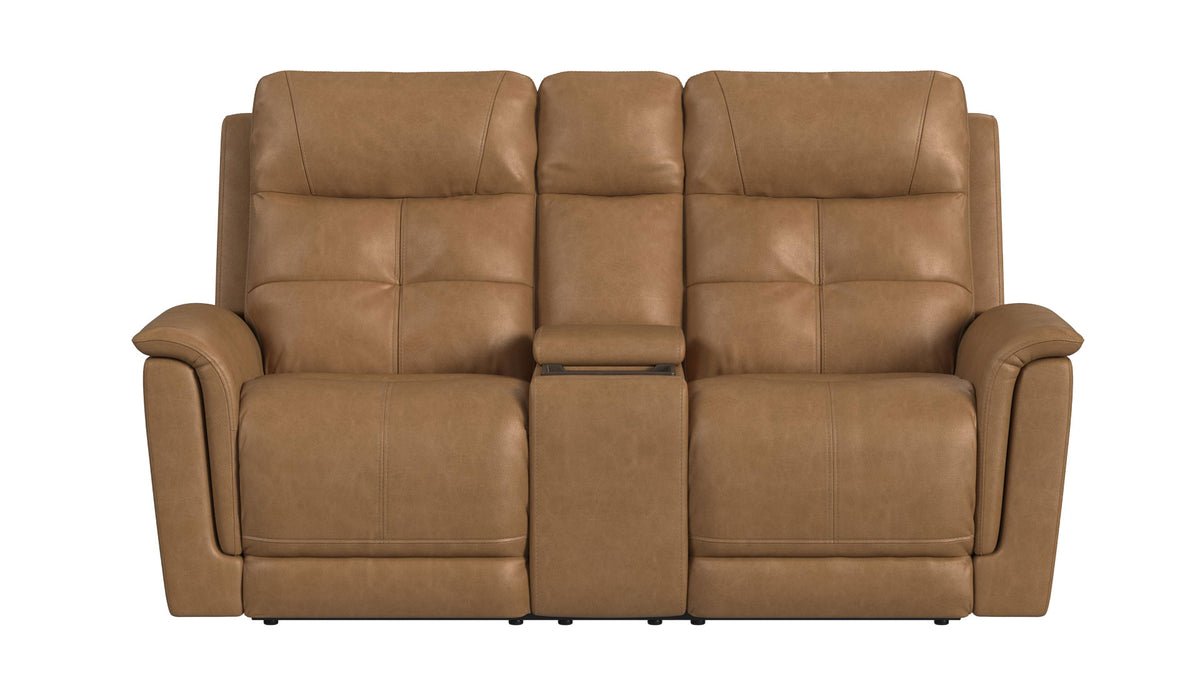 Mack's Heart Latte Brown Leather P5 Power Reclining Loveseat w/Console