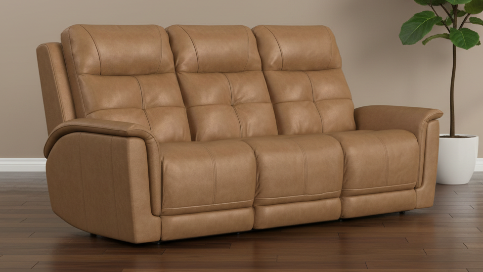 Mack's Heart Latte Brown Leather P5 Power Reclining Sofa