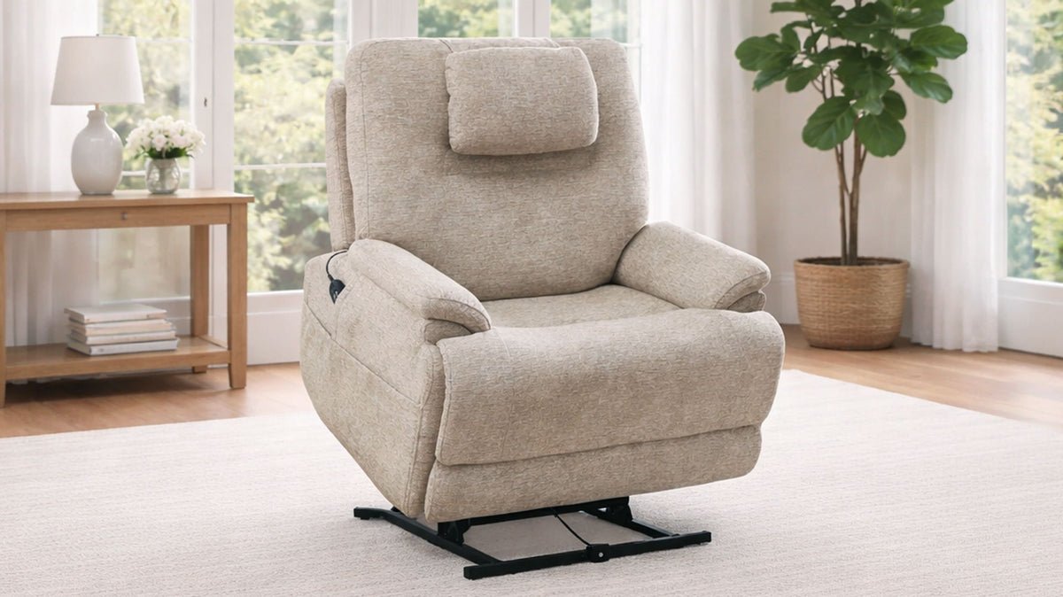 MacZcliner Light Tan P5 – Power Lift Recliner with Heat & Massage | Assistive Sleep Chair