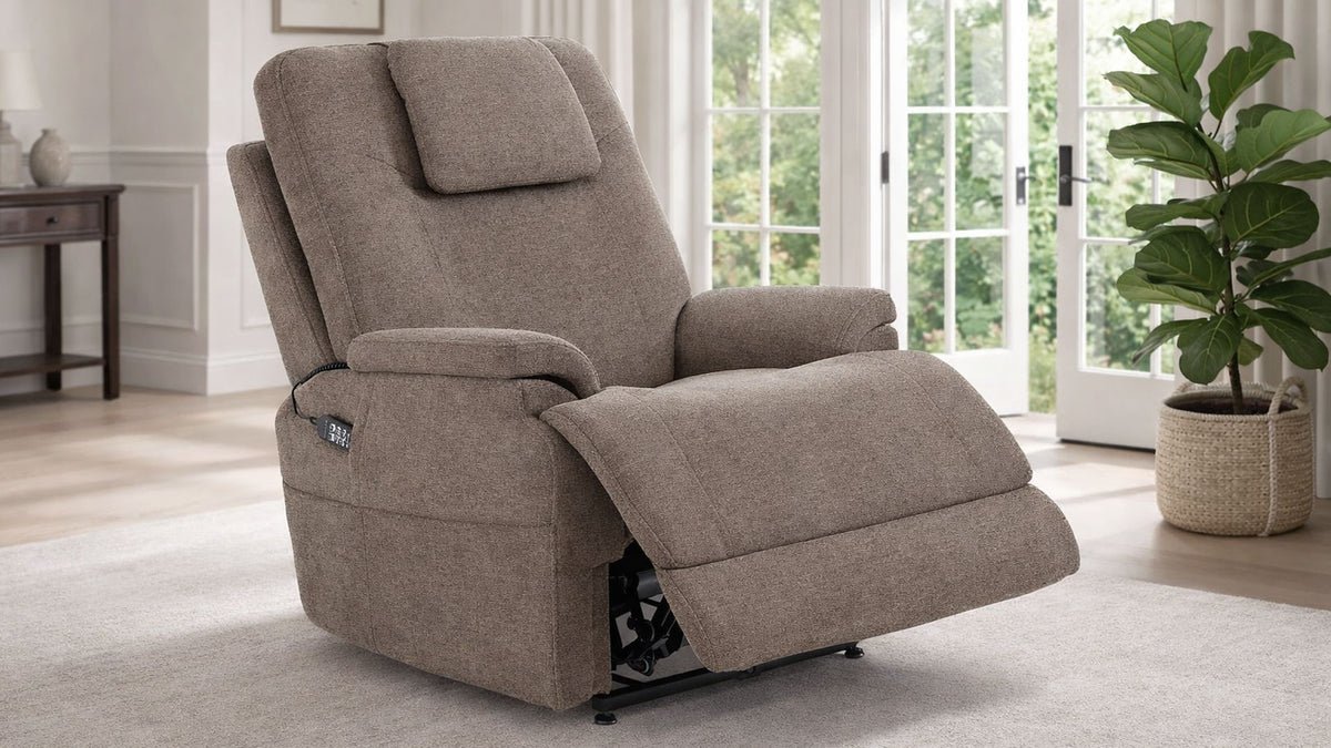 MacZcliner Umber Grey P5 Power Lift Sleep Chair – Zero Gravity Recliner | Heat & Massage