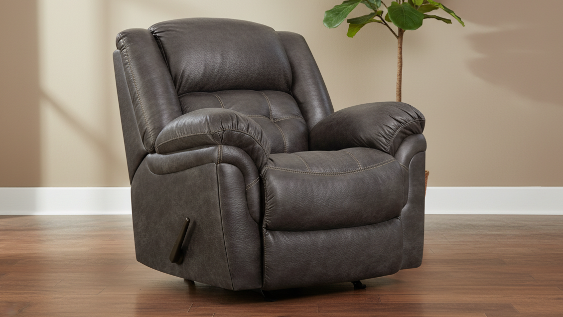 Marcelina Charcoal Manual Rocker Recliner – Upholstered Living Room Chair Made in USA | Gallery Furniture