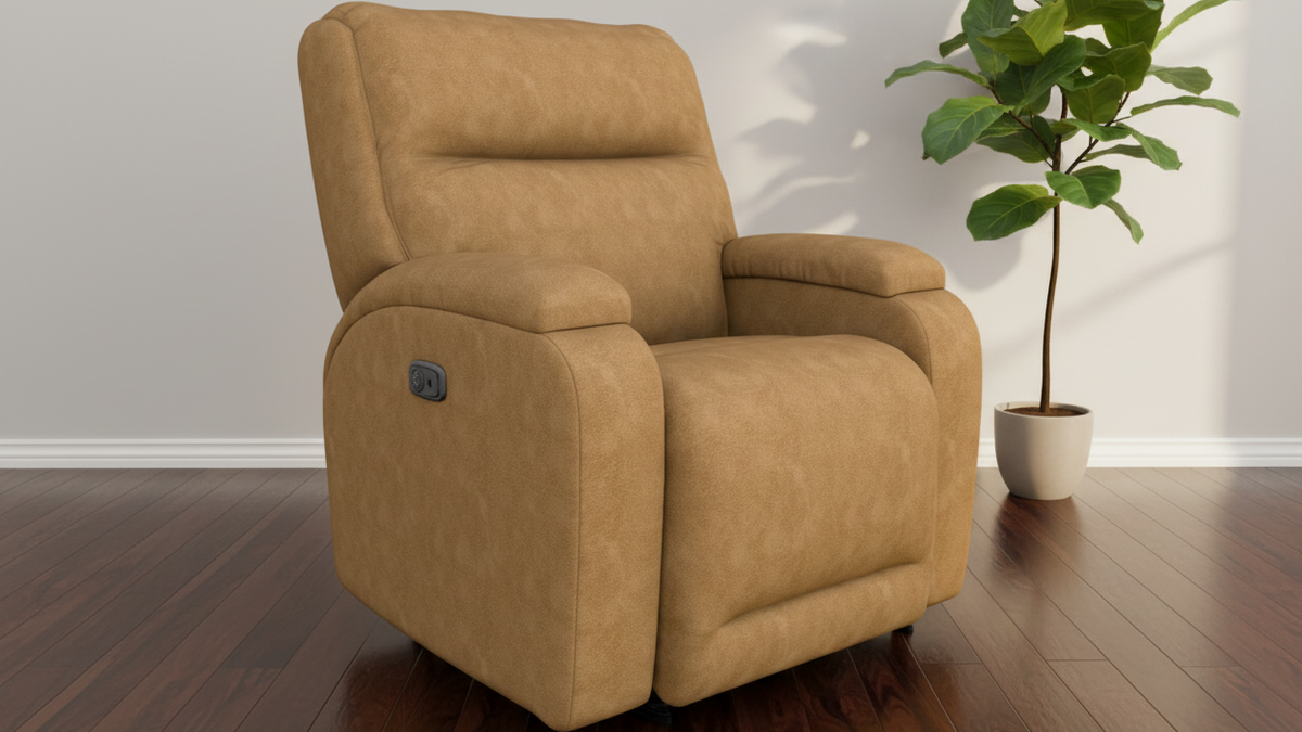 Maverly Pecan Power Rocker Recliner – Upholstered Living Room Chair Made in USA