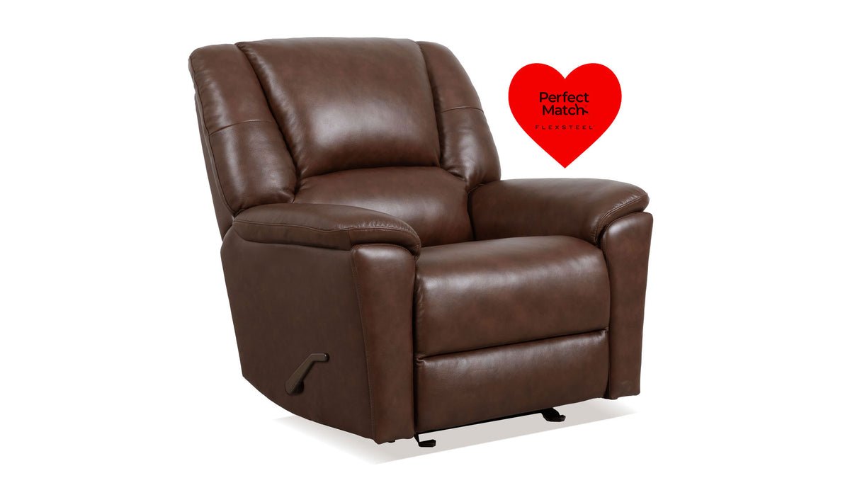 New Perfect Match Plush Tavern Brown Leather Manual Rocker Recliner