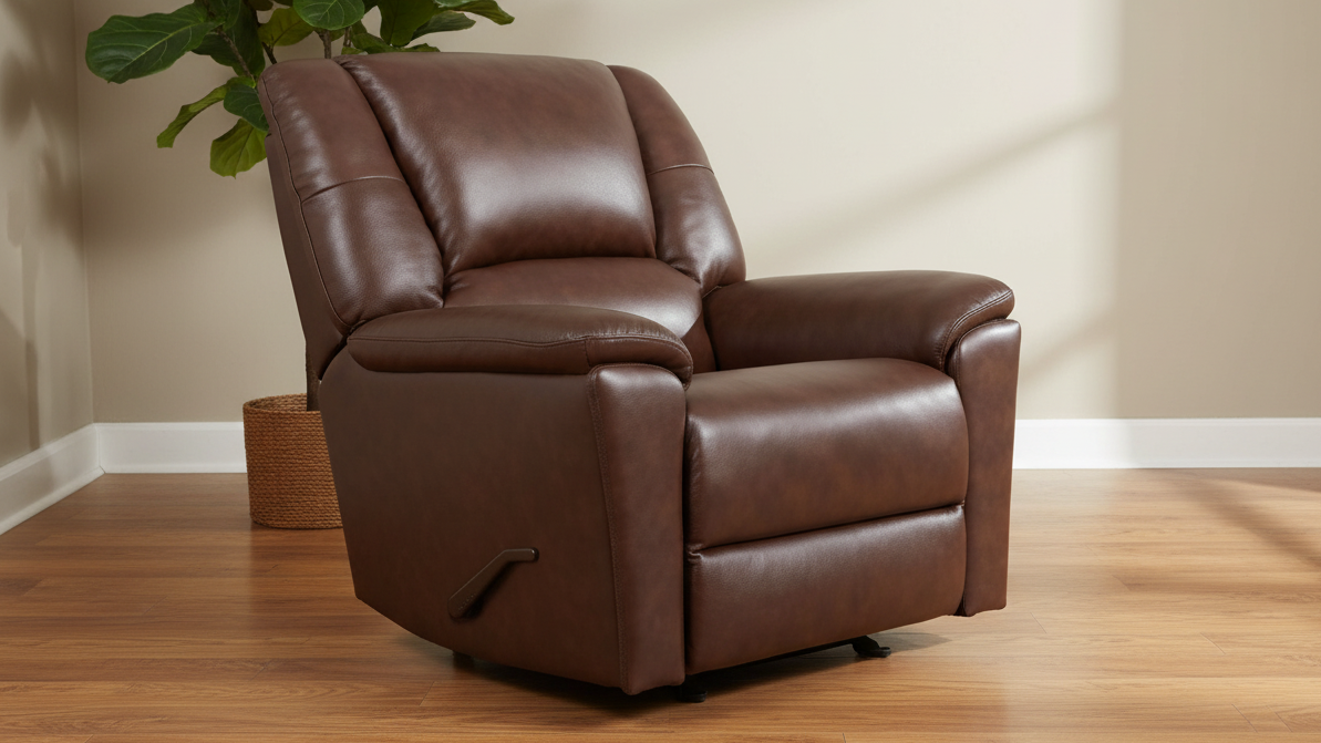 New Perfect Match Plush Tavern Brown Leather Manual Rocker Recliner