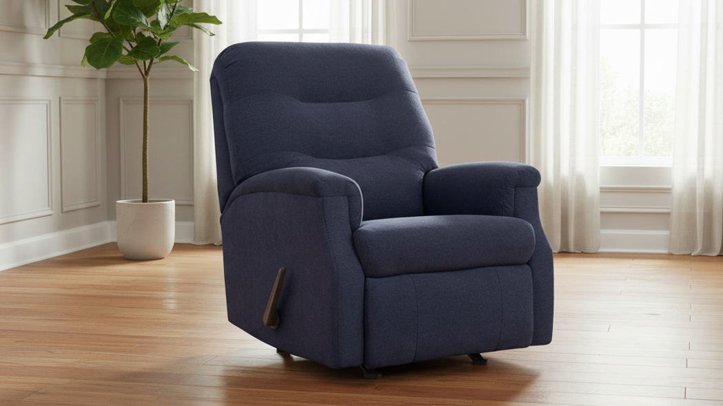Parkway Navy Manual Rocker Recliner – Upholstered Living Room Chair Made in USA