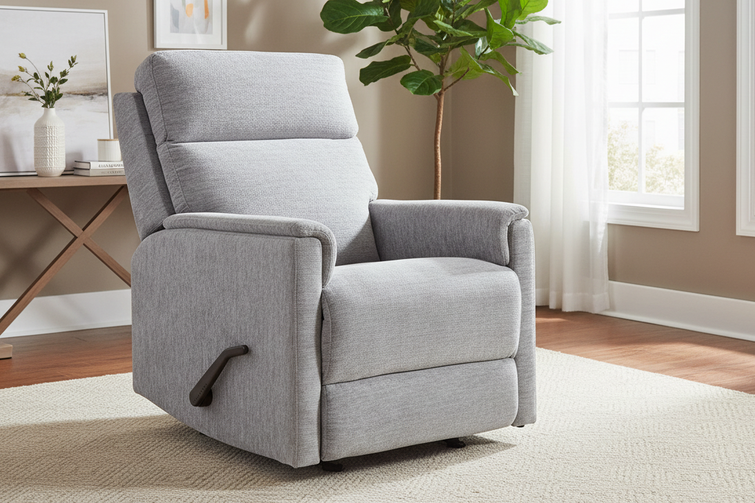 Perfect Match Compact Moon Gray Manual Rocker Recliner – Upholstered Living Room Chair