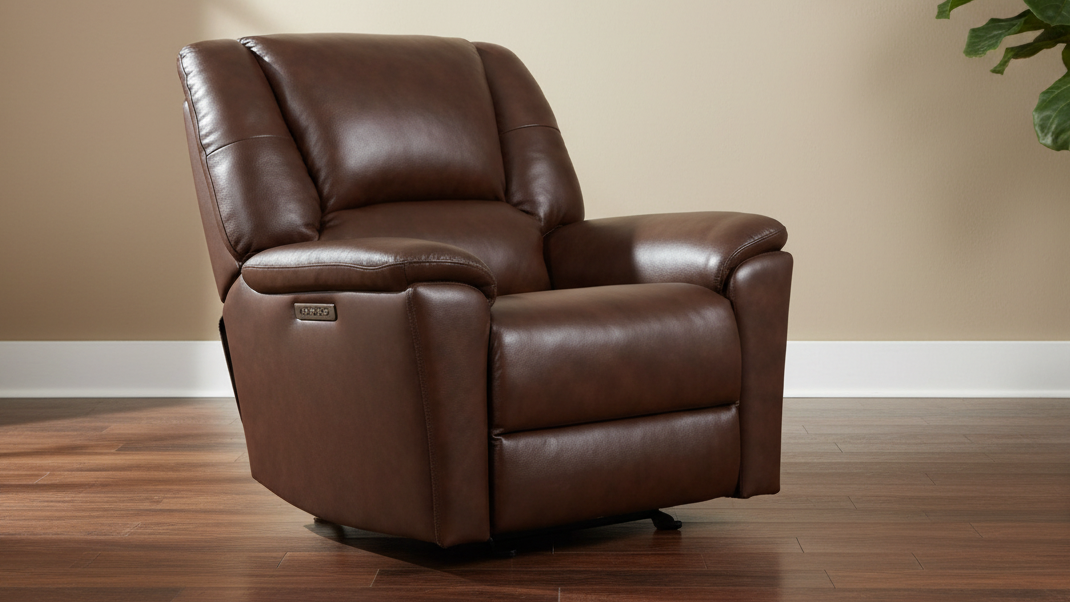Perfect Match Plush Tavern Brown Leather Match Power Rocker Recliner – Upholstered Living Room Chair