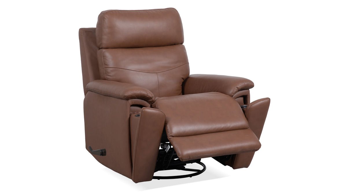 Perfect Match Refined Hickory Brown Leather Match Manual Swivel Rocker Recliner – Upholstered Living Room Chair