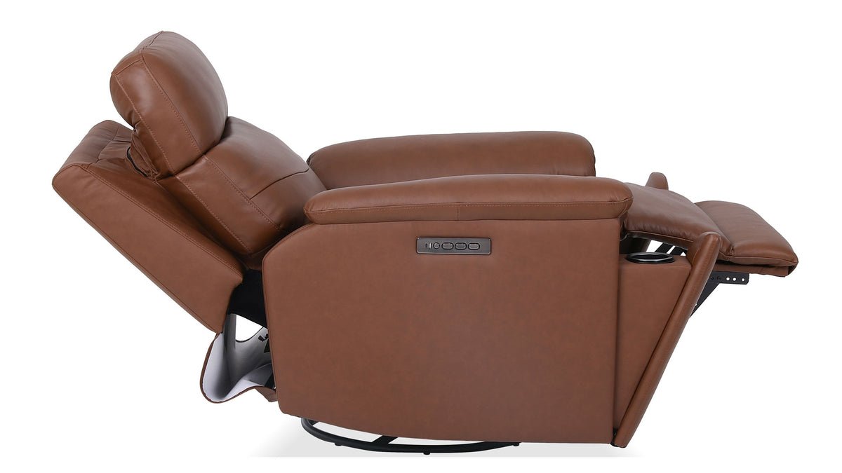 Perfect Match Refined Hickory Brown Leather Match Power Swivel Rocker Recliner – Upholstered Living Room Chair