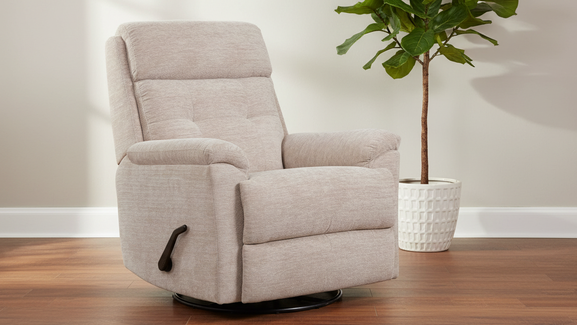 Perfect Match Sophisticated Oat Manual Swivel Recliner – Upholstered Living Room Chair | Gallery Furniture
