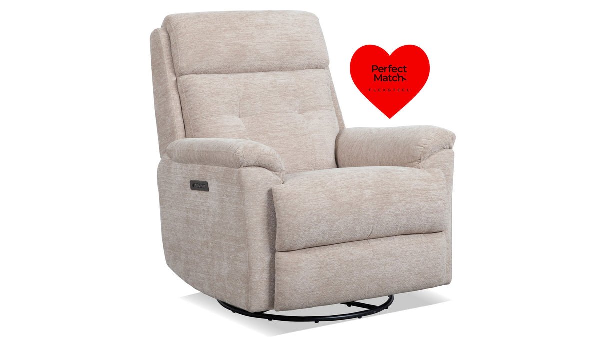 Perfect Match Sophisticated Oat Power Swivel Recliner – Upholstered Living Room Chair