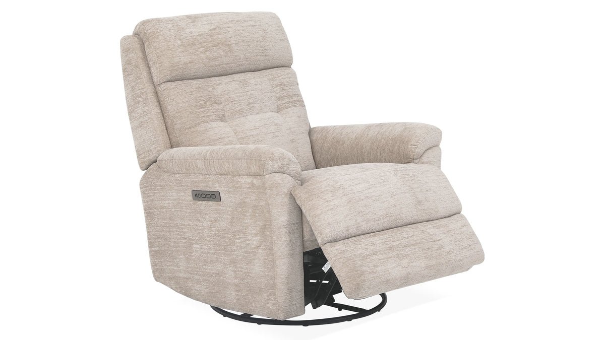 Perfect Match Sophisticated Oat Power Swivel Recliner – Upholstered Living Room Chair