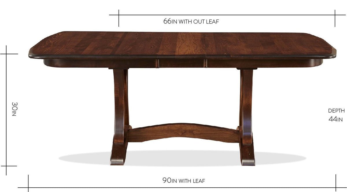Rio Vista Solid Maple Trestle Dining Table w/ 2 Hidden 12in Leafs