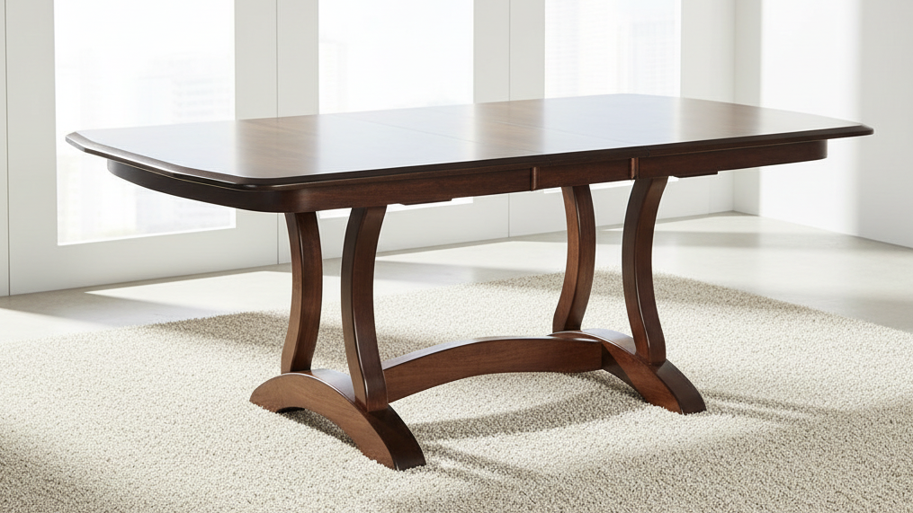 Rio Vista Solid Maple Trestle Dining Table w/ 2 Hidden 12in Leafs
