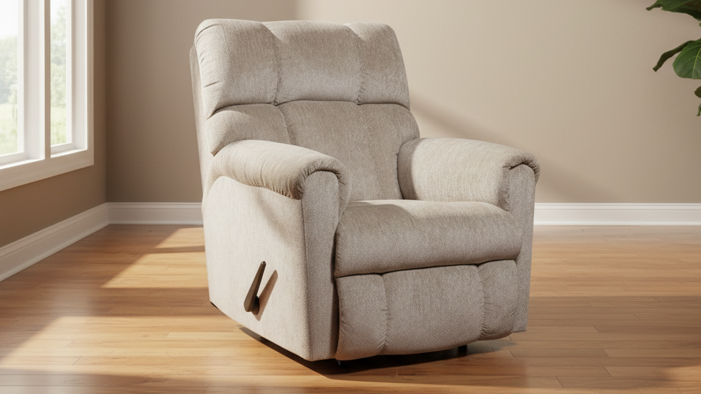 Sand Manual Rocker Recliner – Beige Upholstered Chair Made in USA