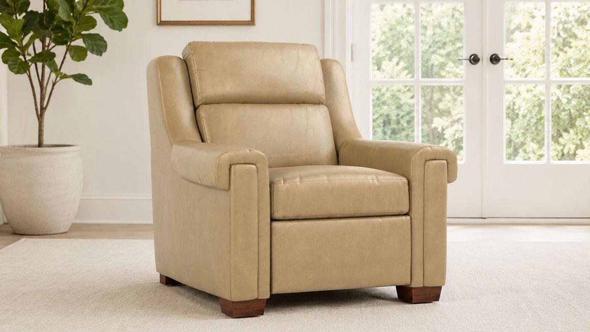 Stickley Chester Futuro Taupe Top Grain Leather Wall Hugging Power Recliner
