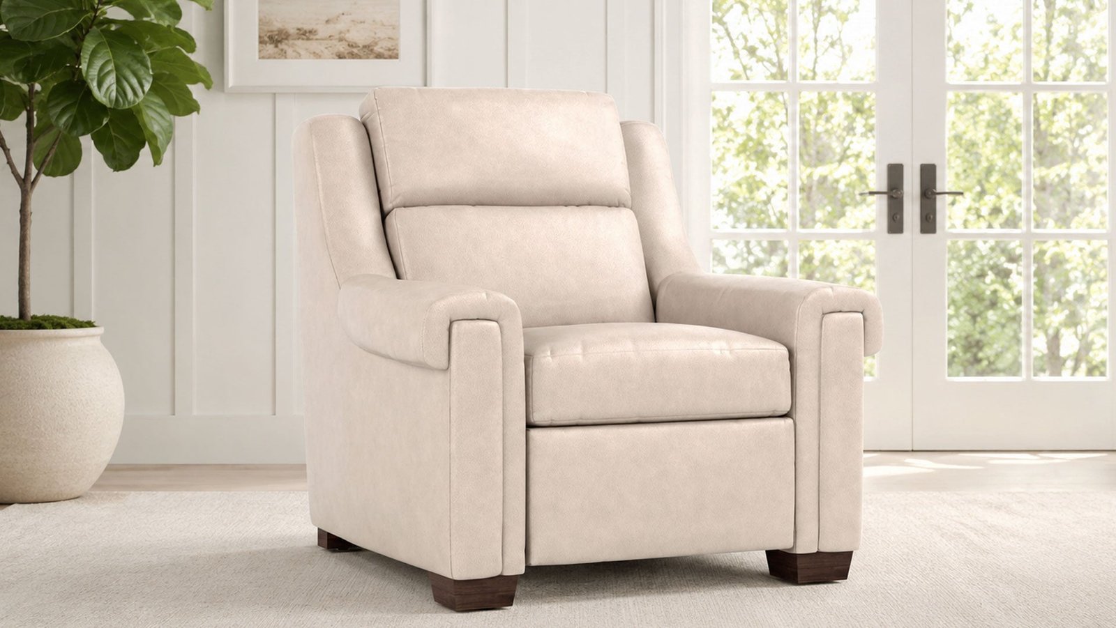 Stickley Chester Sorrento Moonshine Top Grain Leather Wall Hugging Power Leather Recliner