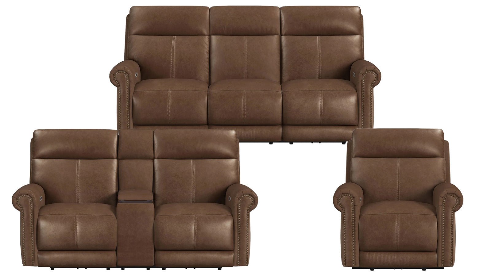 Tawny Brown Leather P5 Power Reclining Set