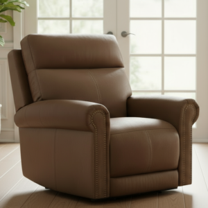 Tawny Brown Leather Zero Gravity Power Recliner Upholstered