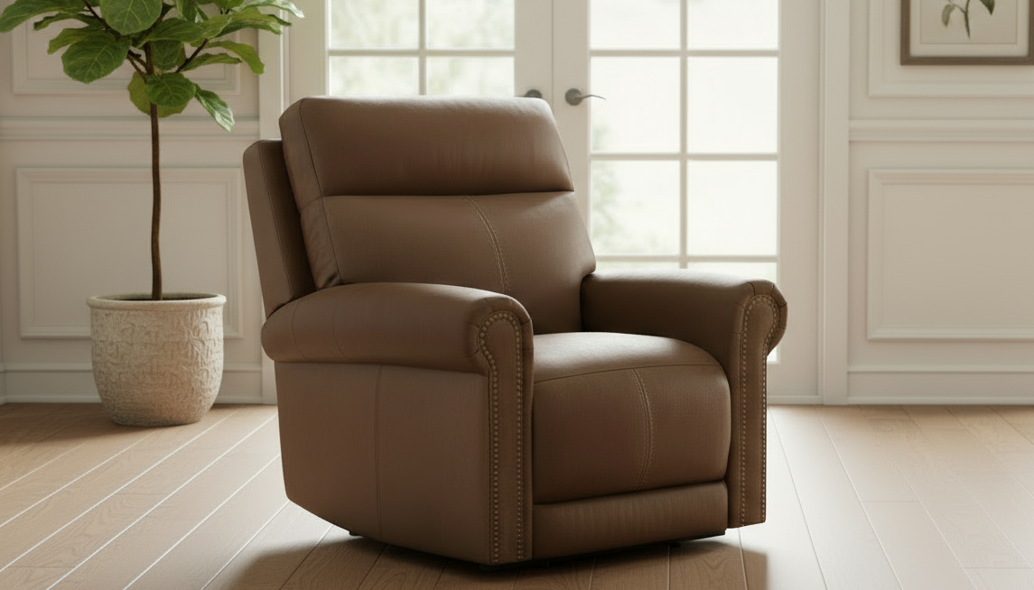 Tawny Brown Leather Zero Gravity Power Recliner – Upholstered Living Room Chair| Gallery Furniture