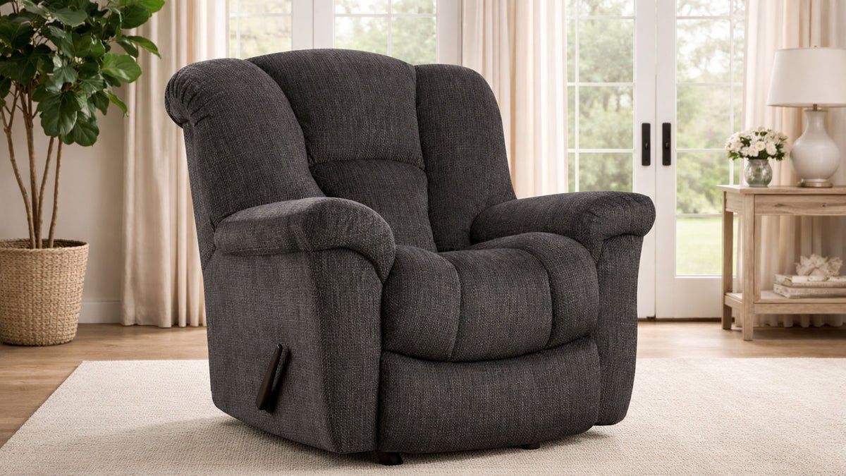 Transformer Ion Charcoal Manual Rocker Recliner – Upholstered Living Room Chair Made in USA