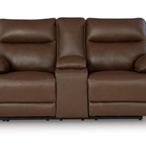 Vonryan Leather Power Reclining Console Loveseat